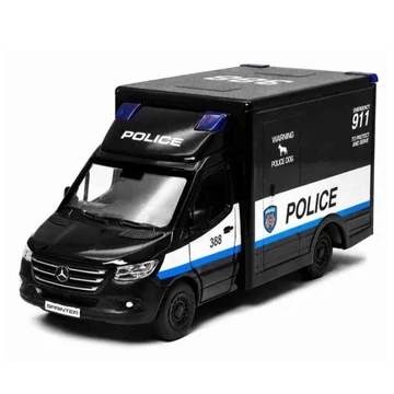 Mercedes-Benz Sprinter Police fekete – 1:48 fém játékautó – Kinsmart