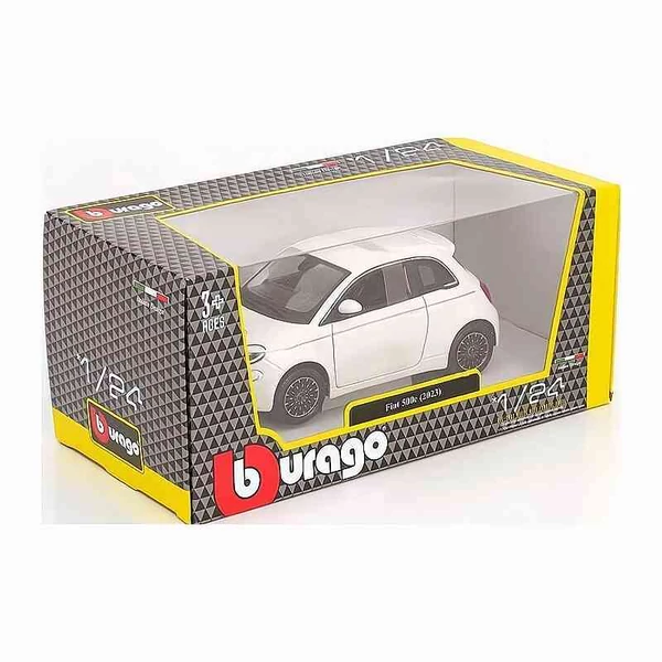 Fiat 500e (2023) fehér – 1:24 méretarányos fém modellautó és játékautó | Bburago