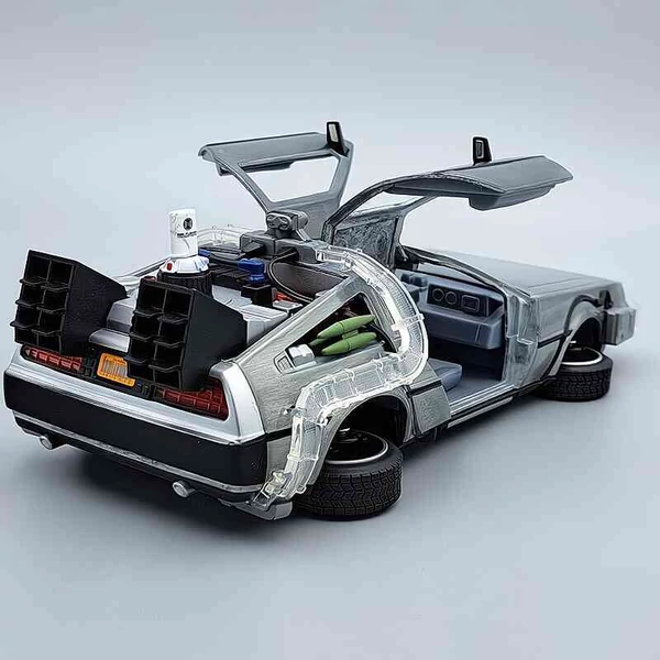 DeLorean Time Machine 2. repülő kerekekkel, világítós – A Vissza a jövőbe – 1:24 fém modellautó – Jada